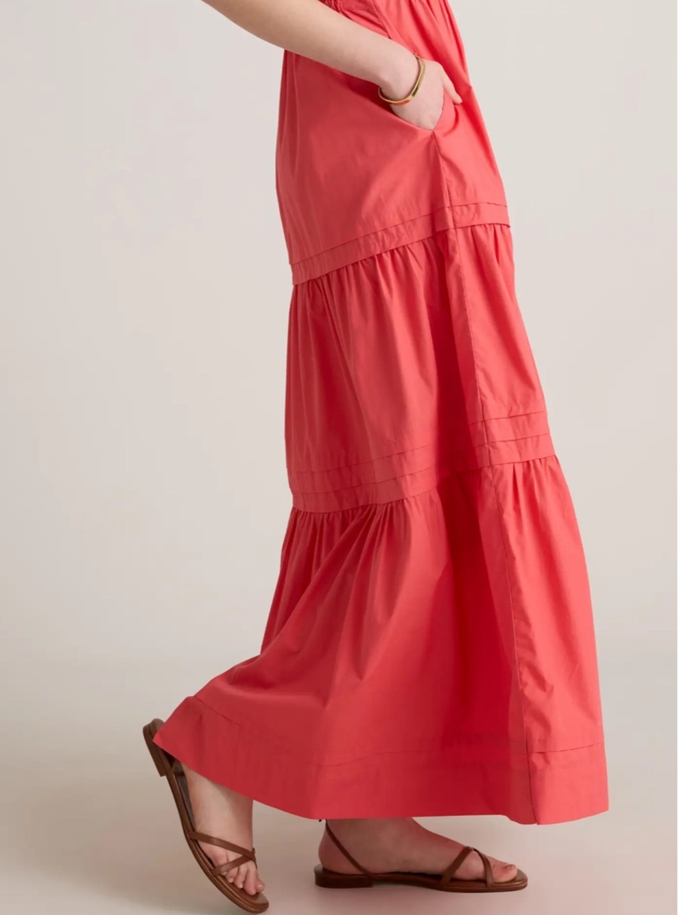 Quince 100% Organic Cotton Poplin Tiered M Maxi Dress Smocked Lightweight Coral - Picture 11 of 16